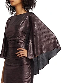 Pleated Metallic Satin Mermaid Gown