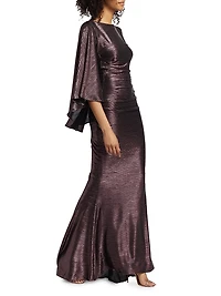 Pleated Metallic Satin Mermaid Gown