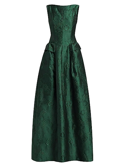 Floral Jacquard A-Line Gown