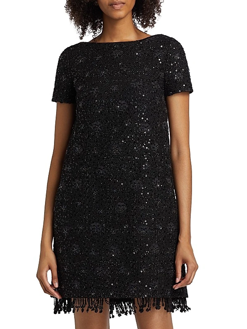 Beaded Tweed Shift Dress