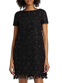 Beaded Tweed Shift Dress