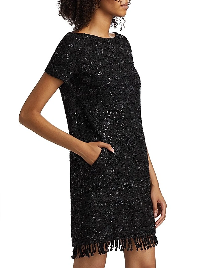 Beaded Tweed Shift Dress