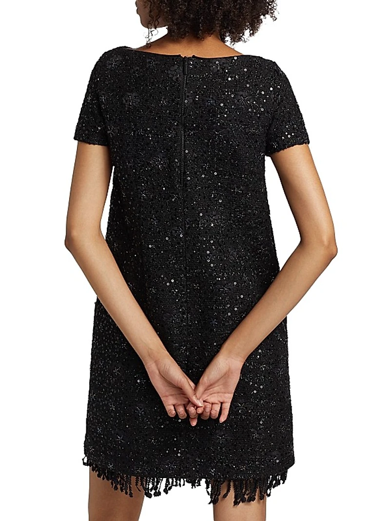 Beaded Tweed Shift Dress