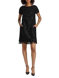 Beaded Tweed Shift Dress