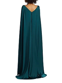 Draped Voile Satin Cape Gown