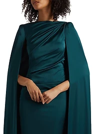 Draped Voile Satin Cape Gown