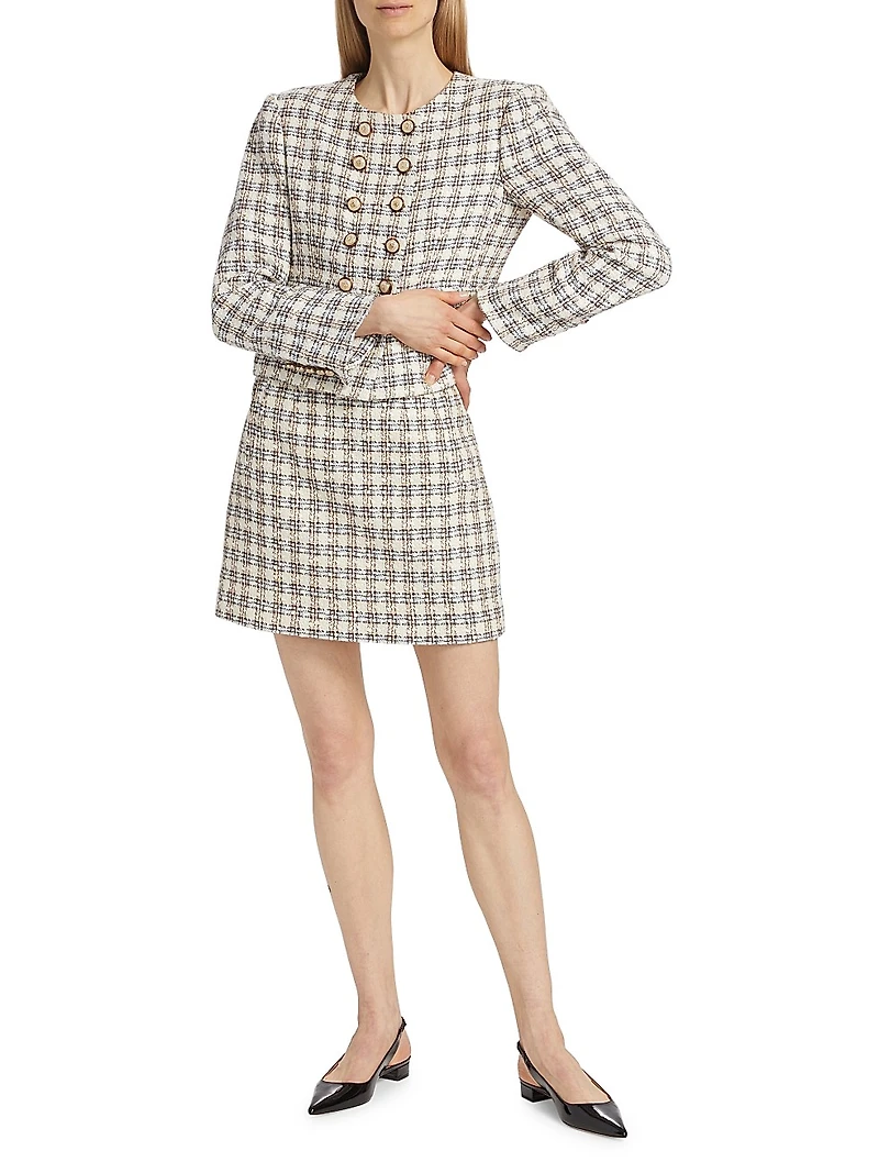 Roman Check Tweed Miniskirt