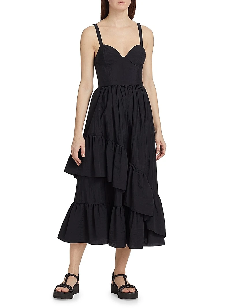 Amy Asymmetric Ruffle Midi-Dress