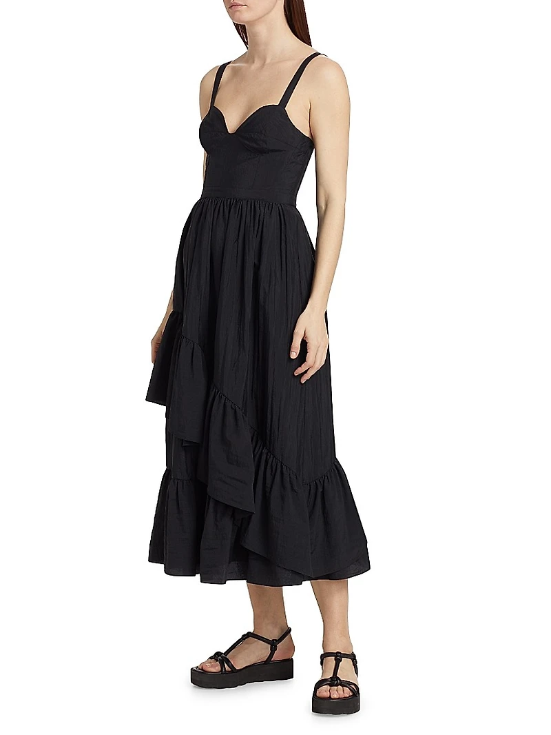 Amy Asymmetric Ruffle Midi-Dress