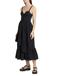 Amy Asymmetric Ruffle Midi-Dress