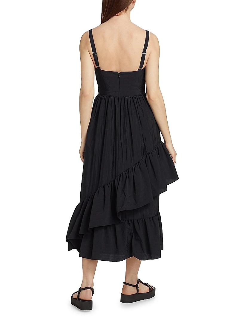 Amy Asymmetric Ruffle Midi-Dress