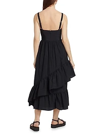 Amy Asymmetric Ruffle Midi-Dress