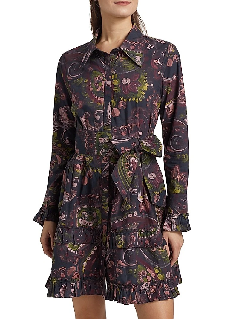 Cami Floral Cotton Tie-Waist Shirtdress