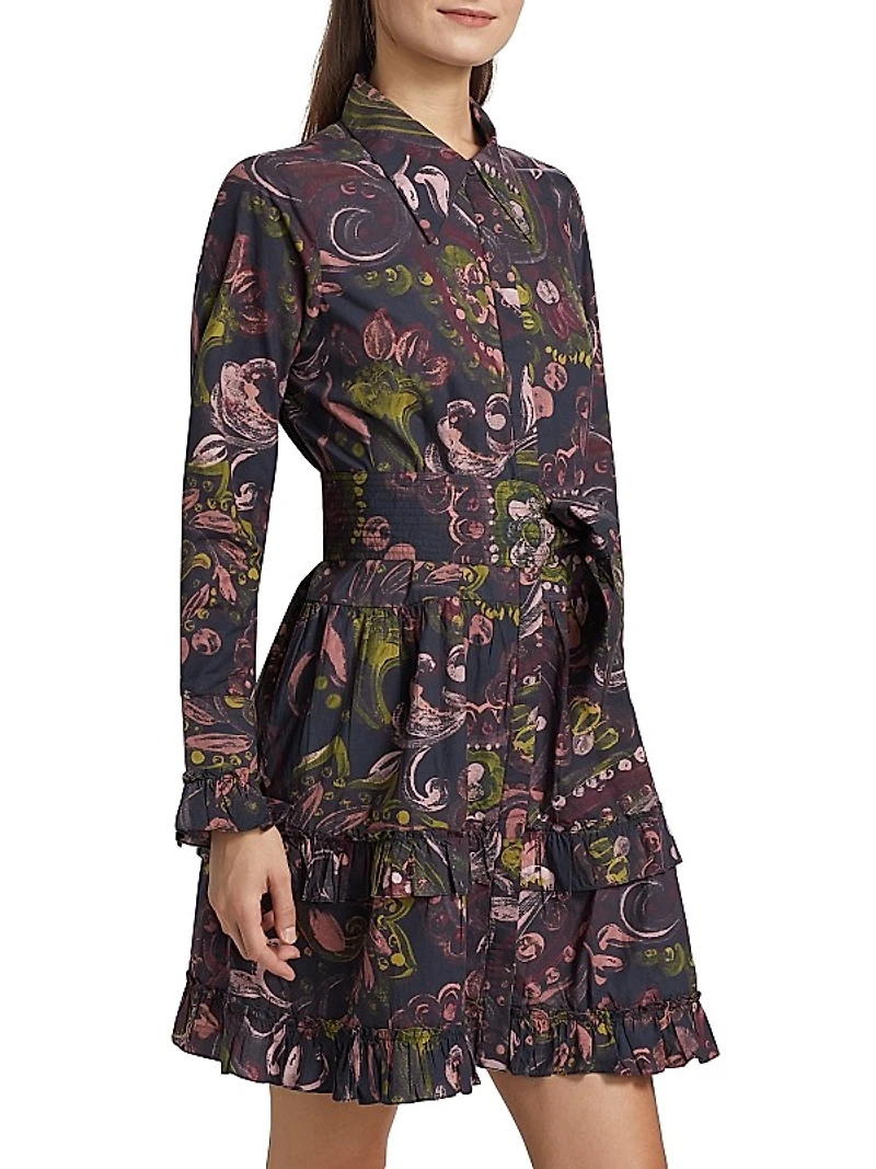 Cami Floral Cotton Tie-Waist Shirtdress