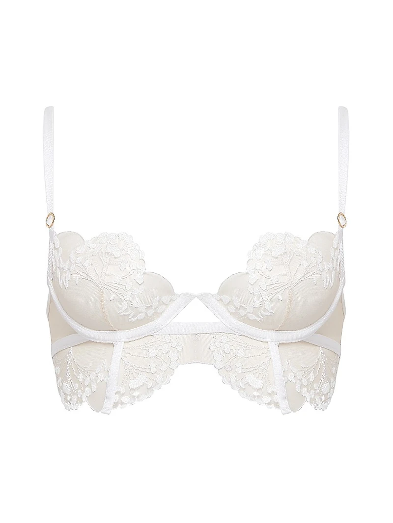 Floral-Embroidered Tulle Longline Bra