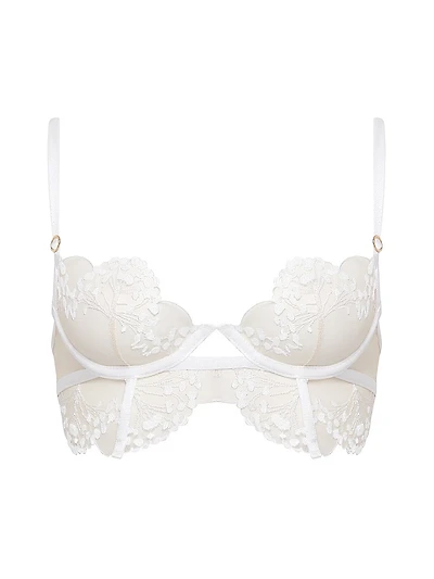 Floral-Embroidered Tulle Longline Bra