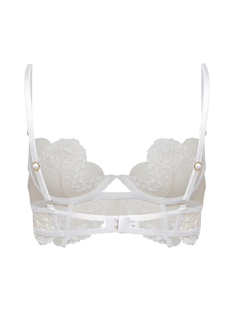 Floral-Embroidered Tulle Longline Bra
