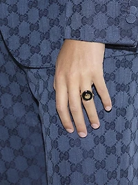 Interlocking G 18K Yellow Gold, Black Onyx & 0.042 TCW Diamond Ring