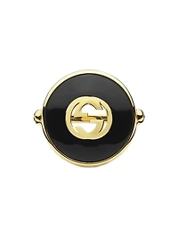 Interlocking G 18K Yellow Gold, Black Onyx & 0.042 TCW Diamond Ring