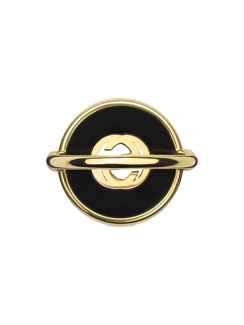 Interlocking G 18K Yellow Gold, Black Onyx & 0.042 TCW Diamond Ring