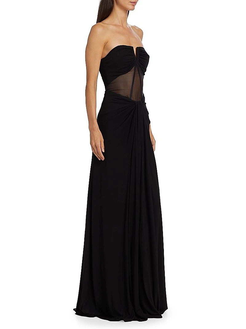 Mabel Sheer Panel Strapless Gown