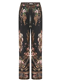 Floral Silk Wide-Leg Pants