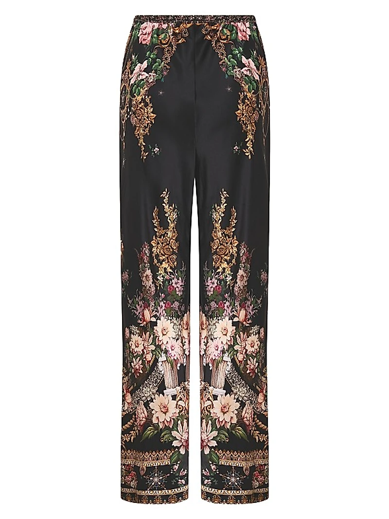 Floral Silk Wide-Leg Pants