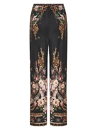 Floral Silk Wide-Leg Pants