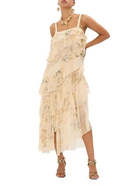 Floral Lace Silk Tiered Maxi Dress