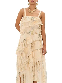 Floral Lace Silk Tiered Maxi Dress