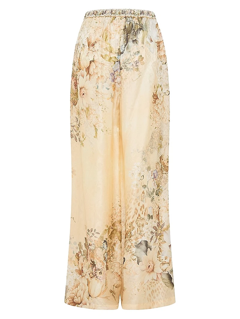 Floral Silk-Blend Wide Leg Pants