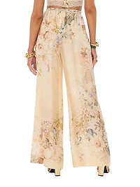 Floral Silk-Blend Wide Leg Pants
