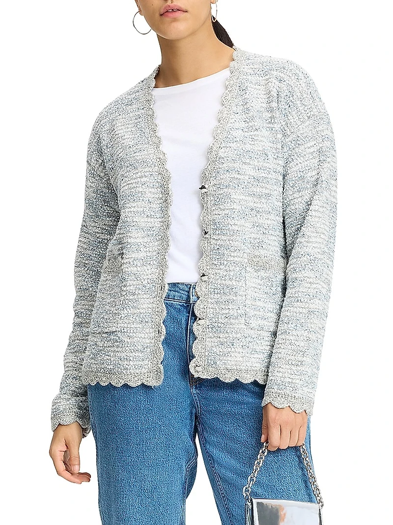Mainline Scalloped Tweed V-Neck Cardigan
