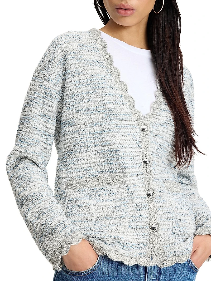Mainline Scalloped Tweed V-Neck Cardigan