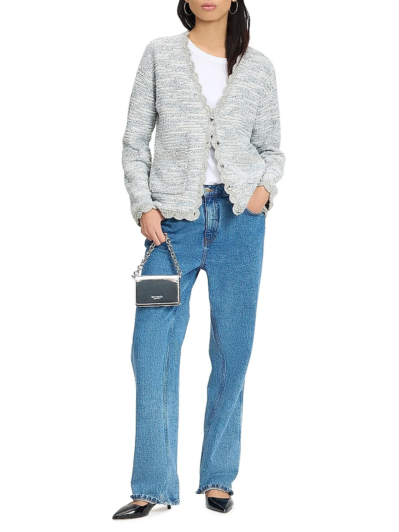 Mainline Scalloped Tweed V-Neck Cardigan