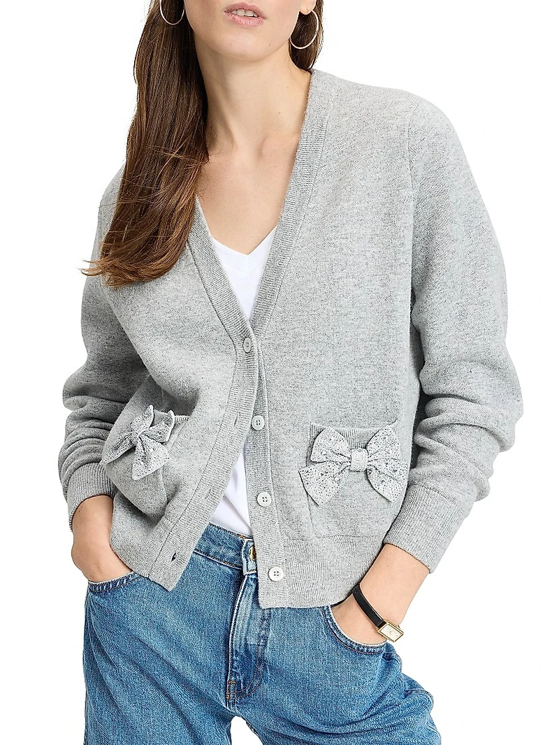 Mainline Embellished Bow V-Neck Cardigan