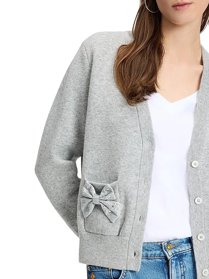 Mainline Embellished Bow V-Neck Cardigan