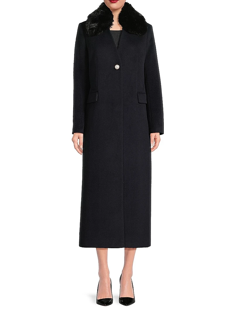Faux Fur Collar Wool-Blend Coat