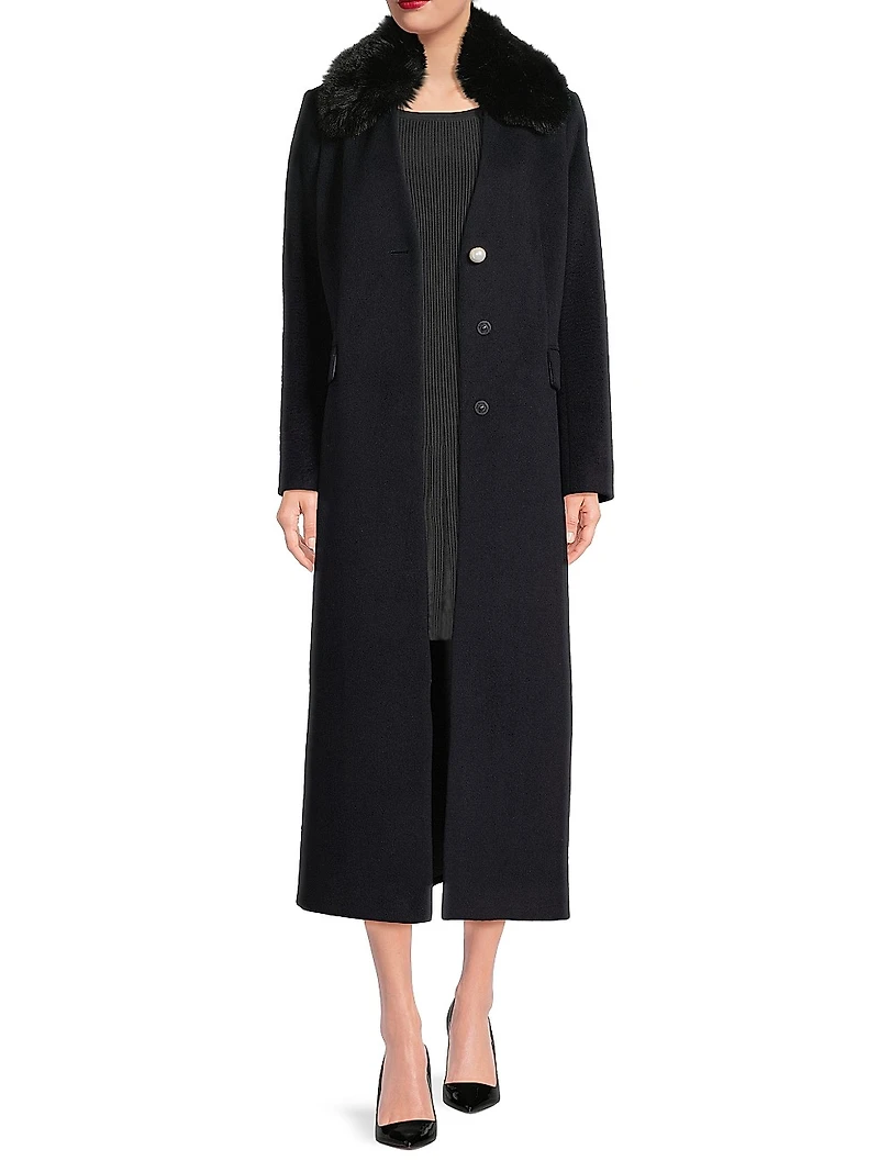 Faux Fur Collar Wool-Blend Coat