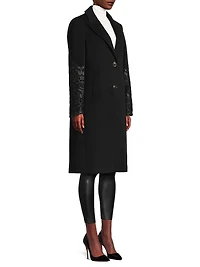 Wool-Blend Faux-Leather Sleeve Coat