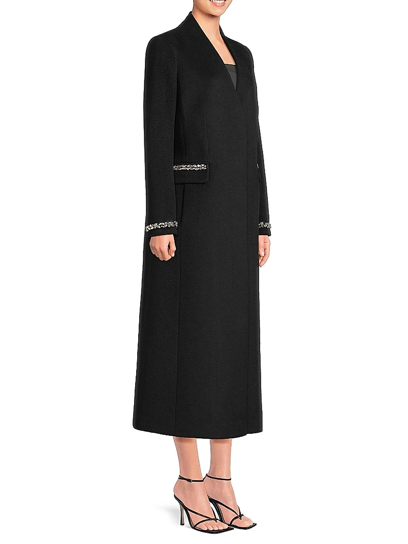 Embellished Trim Long Coat