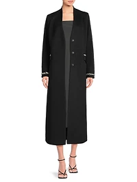 Embellished Trim Long Coat