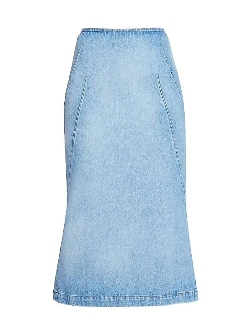 Sibyl Seamed Cotton Denim Midi-Skirt