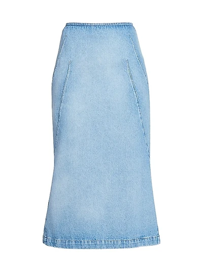 Sibyl Seamed Cotton Denim Midi-Skirt