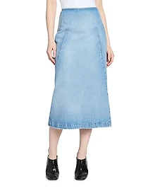 Sibyl Seamed Cotton Denim Midi-Skirt