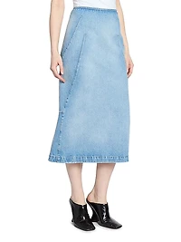 Sibyl Seamed Cotton Denim Midi-Skirt