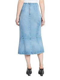 Sibyl Seamed Cotton Denim Midi-Skirt