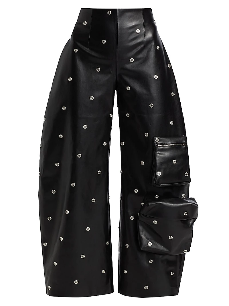 Faux Leather Snap Studded Trousers