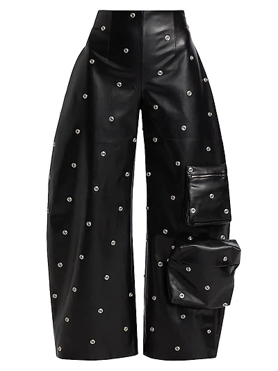 Faux Leather Snap Studded Trousers