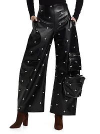 Faux Leather Snap Studded Trousers